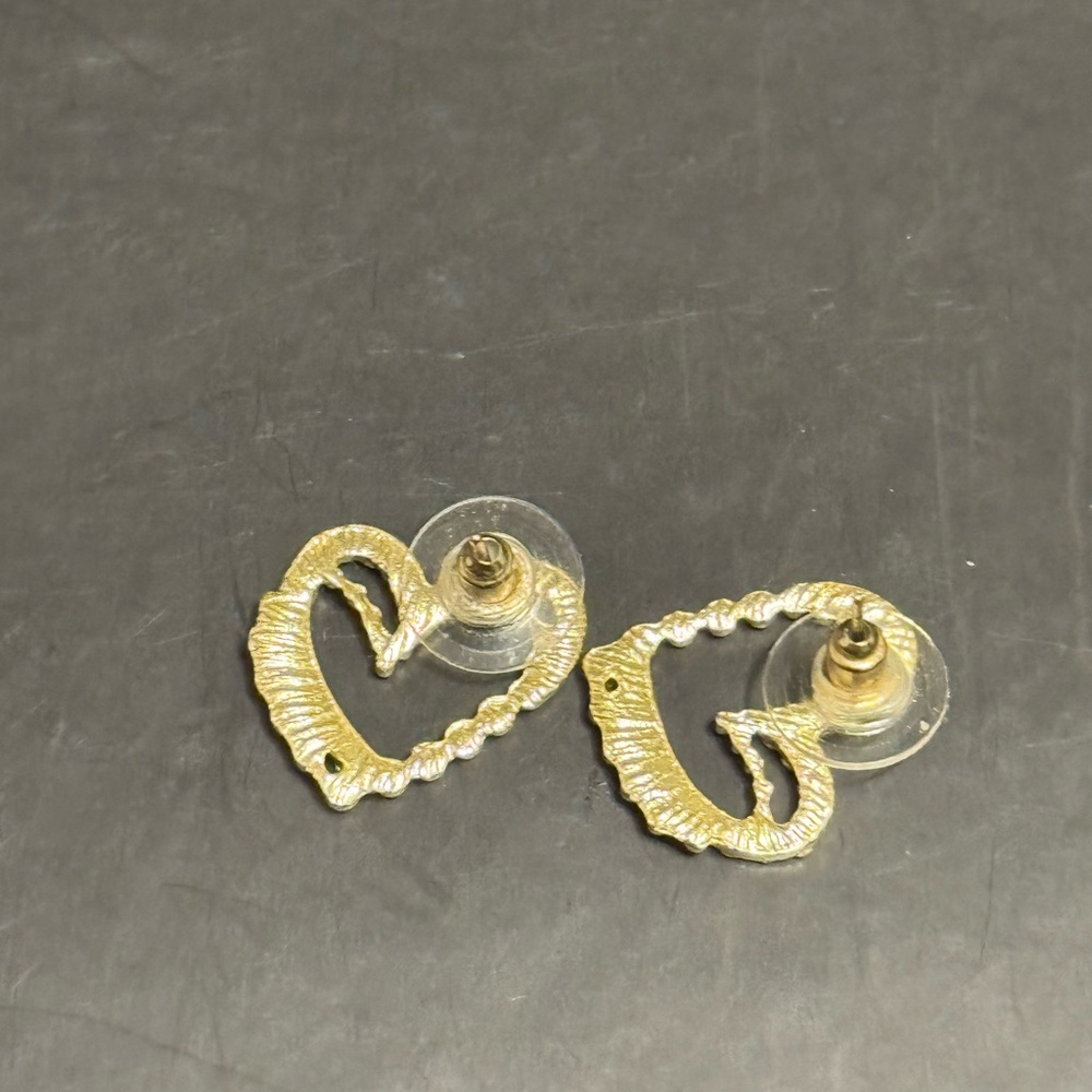 Gold Heart Stud Earrings - Picture 3 of 4